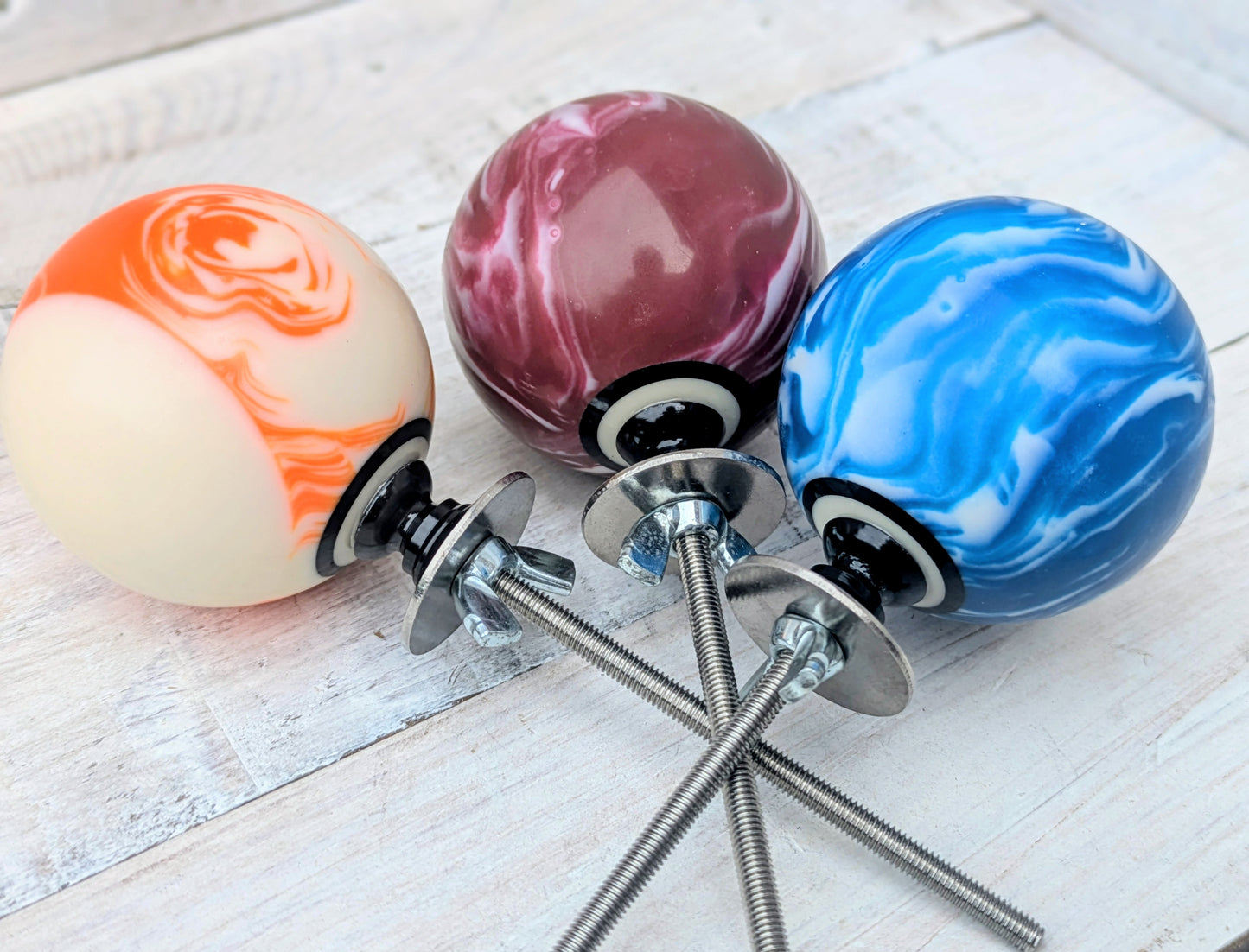 Set of 3 Repurposed Marbled Pool Ball Drawer Knobs - Cabinet Pulls