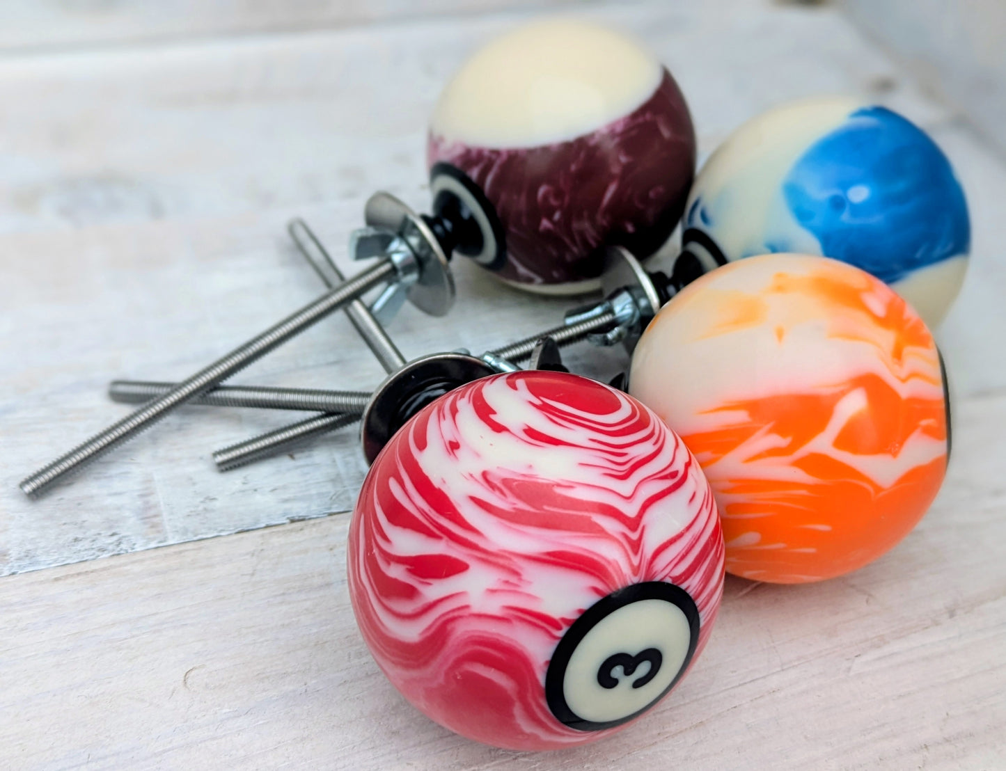 Set of 4 Repurposed Marbled Pool Ball Drawer Knobs - Cabinet Pulls