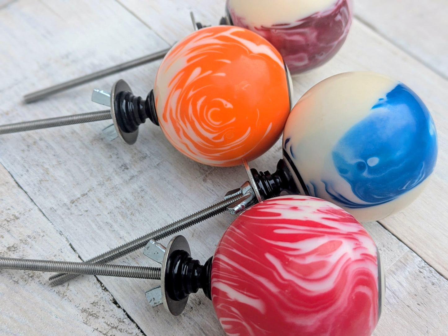 Set of 4 Repurposed Marbled Pool Ball Drawer Knobs - Cabinet Pulls