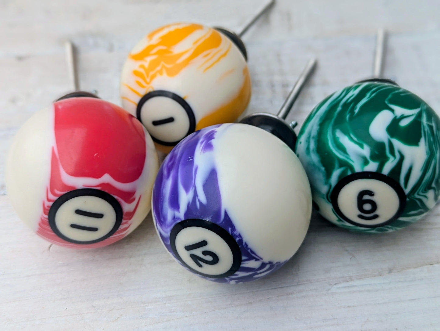 Set of 4 Repurposed Marbled Pool Ball Drawer Knobs - Cabinet Pulls