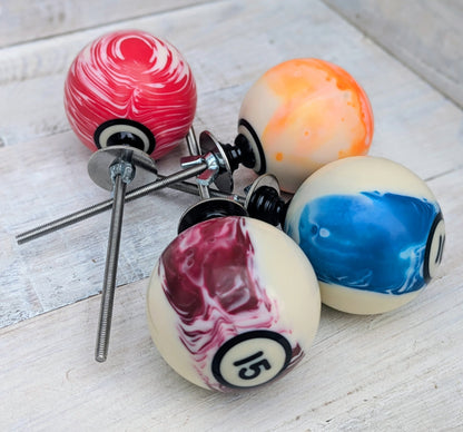 Set of 4 Repurposed Marbled Pool Ball Drawer Knobs - Cabinet Pulls