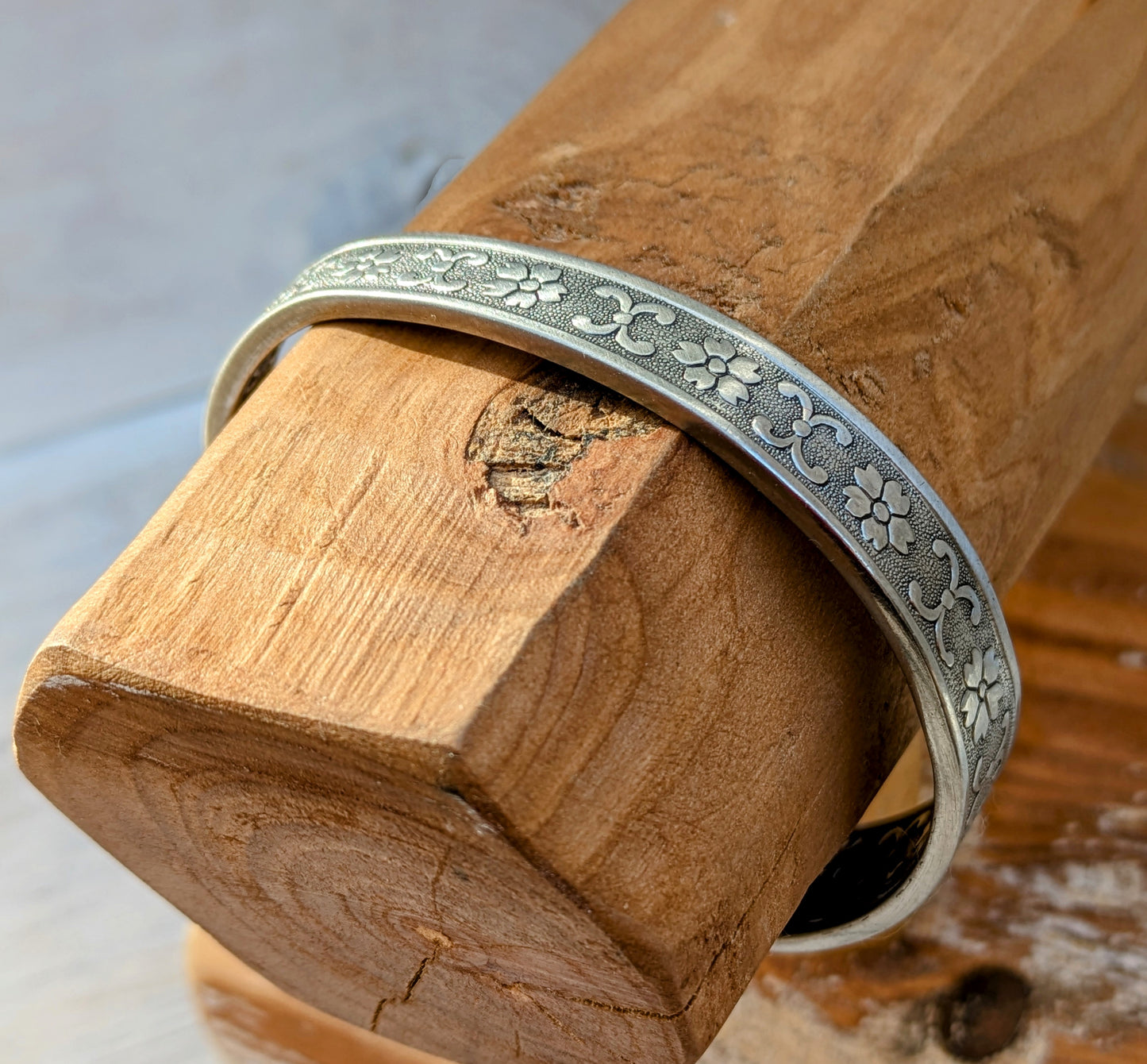 Stainless Steel Floral Cuff Bangle