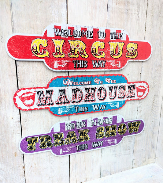Personalised Freak Show Mad House Circus Vintage Funfair Metal Sign Gothic Home Decor Style
