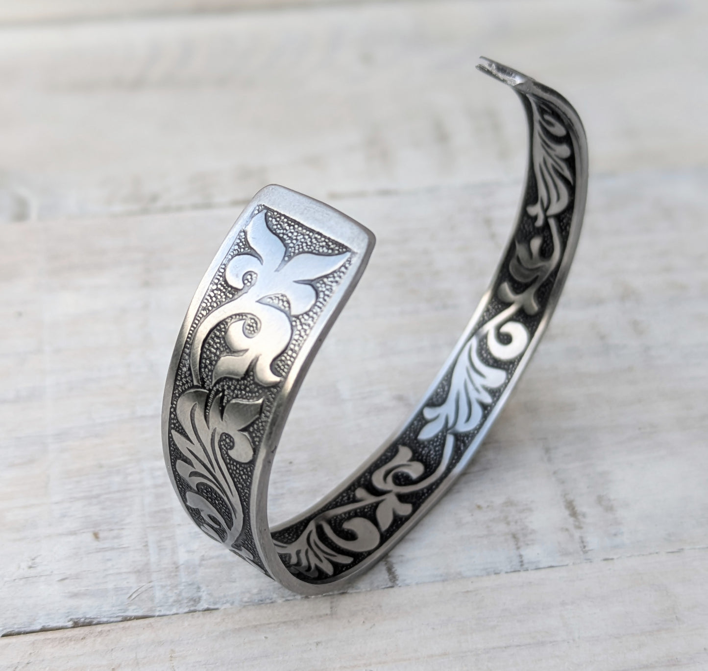 Stainless Steel Floral Cuff Boho Bangle