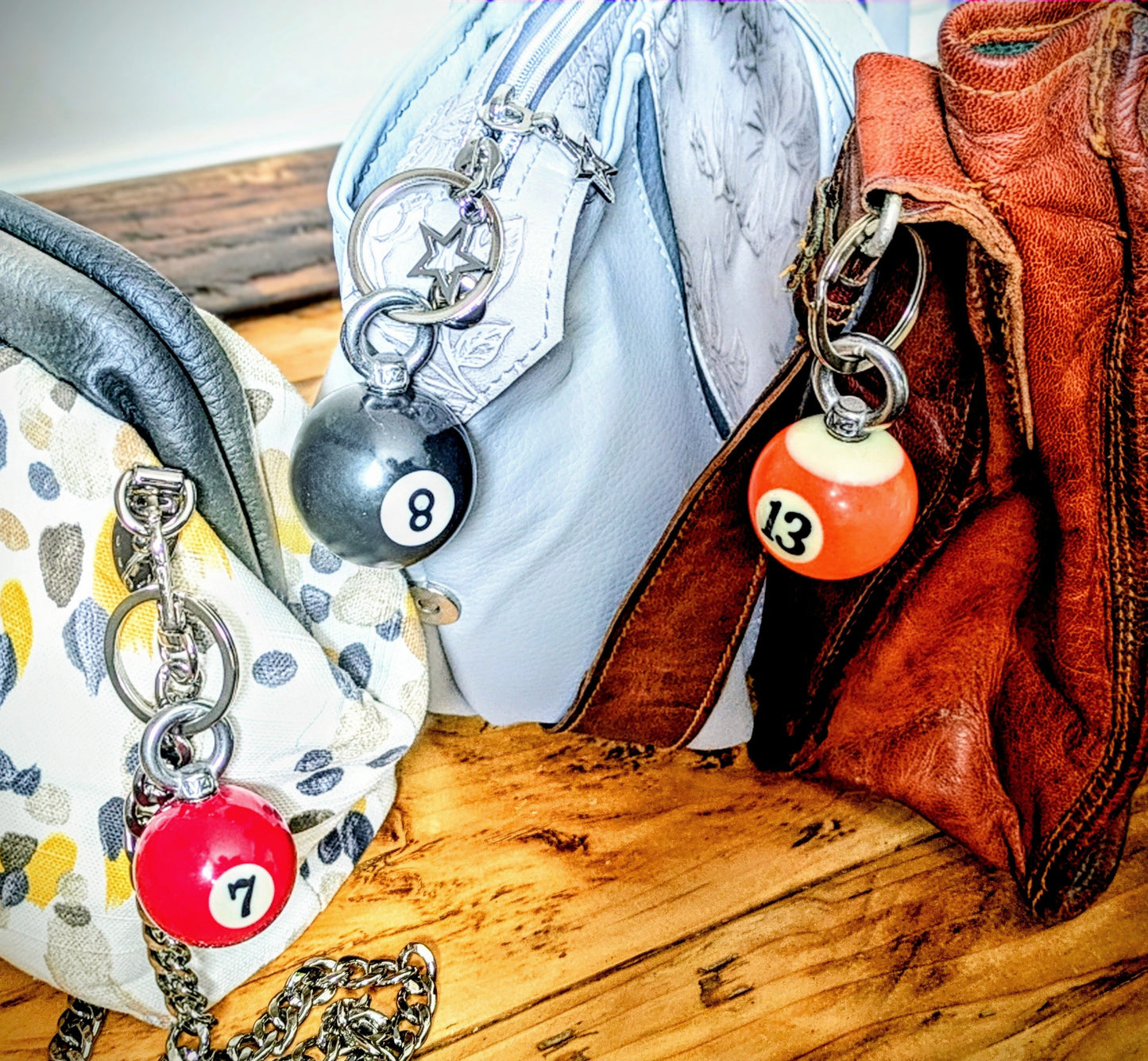 POOL BALL Key Ring Bag Charm - CHOOSE Your Number & Size