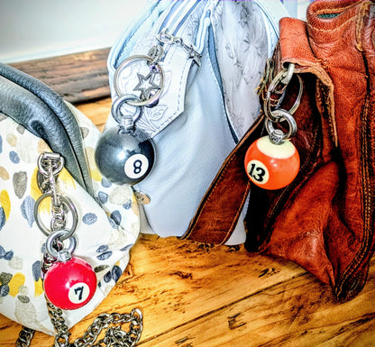 POOL BALL Key Ring Bag Charm - Handmade Upcycled Billiards Gift