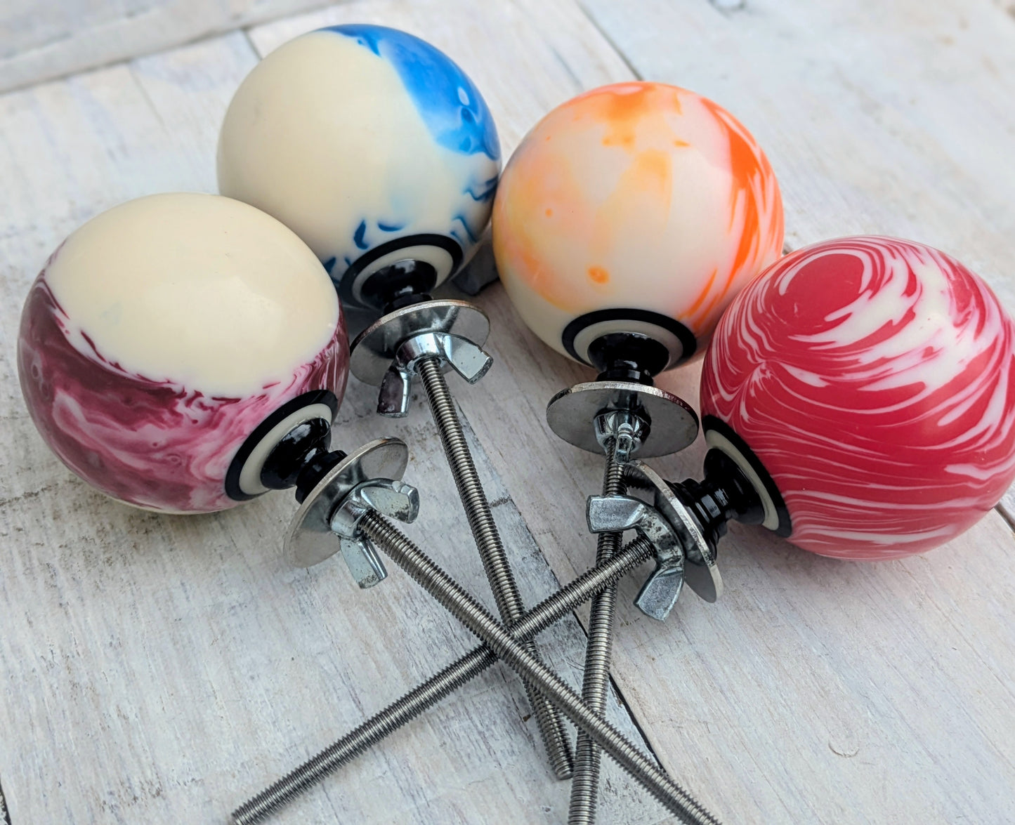 Set of 4 Repurposed Marbled Pool Ball Drawer Knobs - Cabinet Pulls