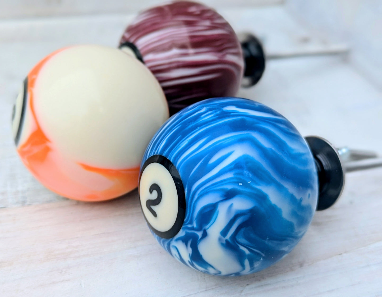 Set of 3 Repurposed Marbled Pool Ball Drawer Knobs - Cabinet Pulls