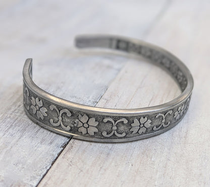 Stainless Steel Floral Cuff Bangle