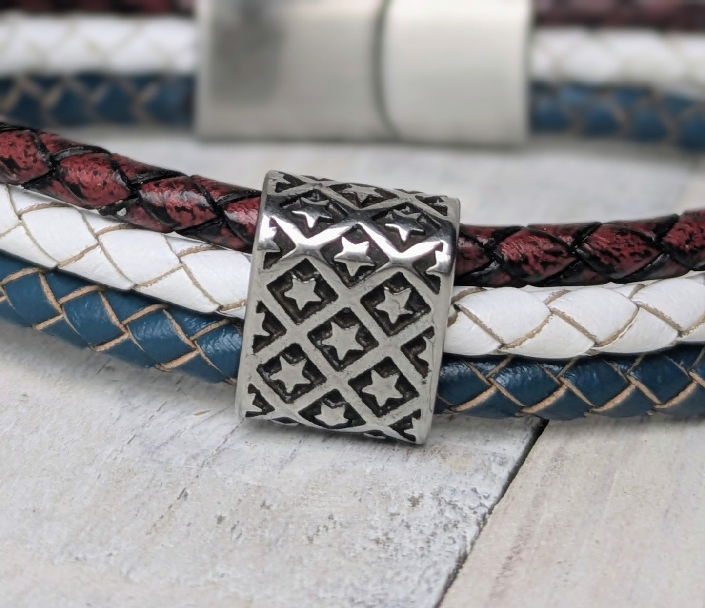 STARS and STRIPES Handmade Leather  Bracelet