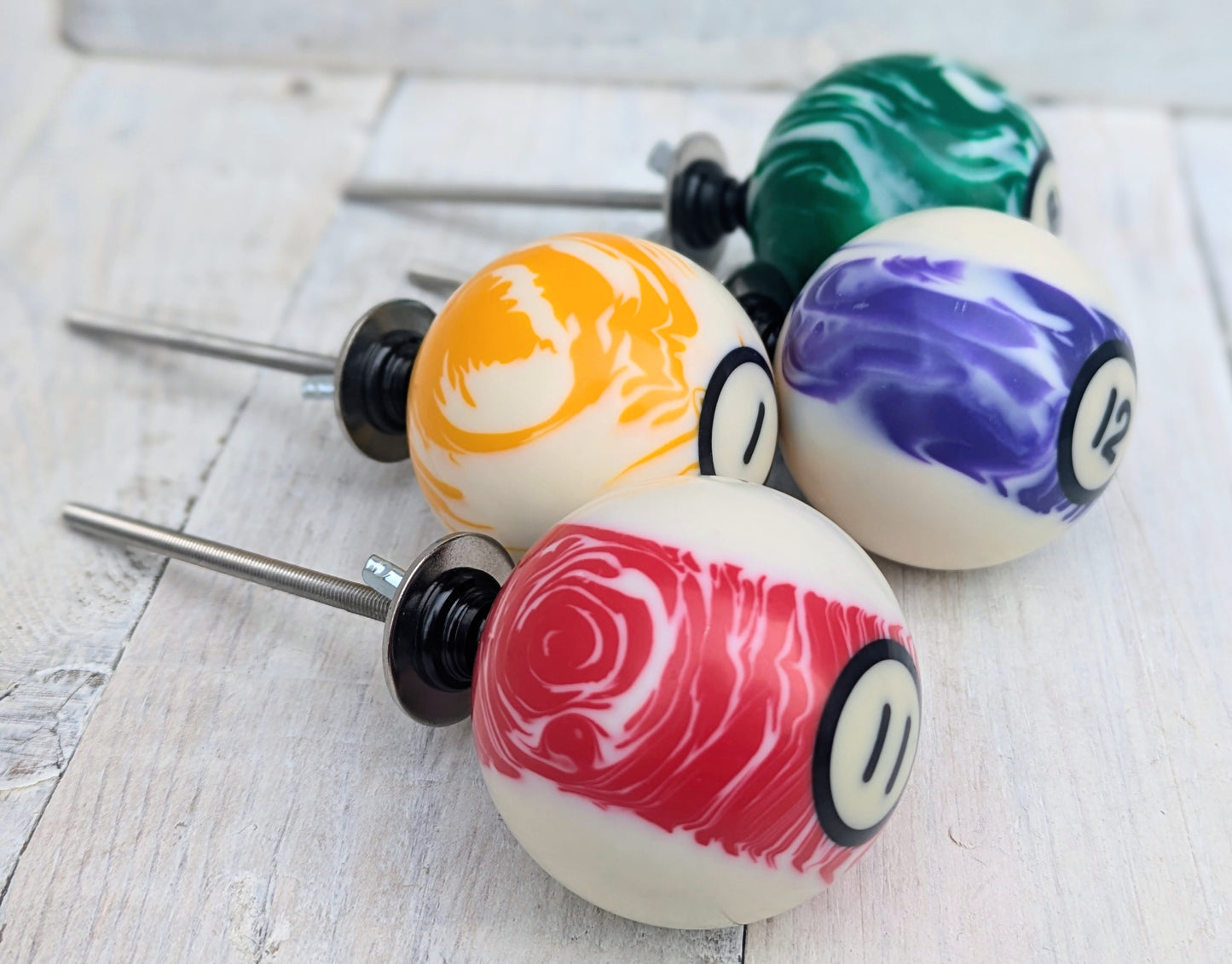 Set of 4 Repurposed Marbled Pool Ball Drawer Knobs - Cabinet Pulls