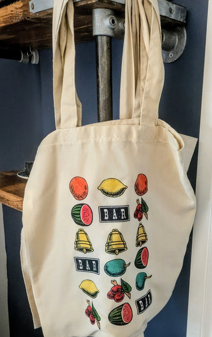 Vintage FRUIT MACHINE Retro Print Shopping Tote Bag - Gambling Jackpot