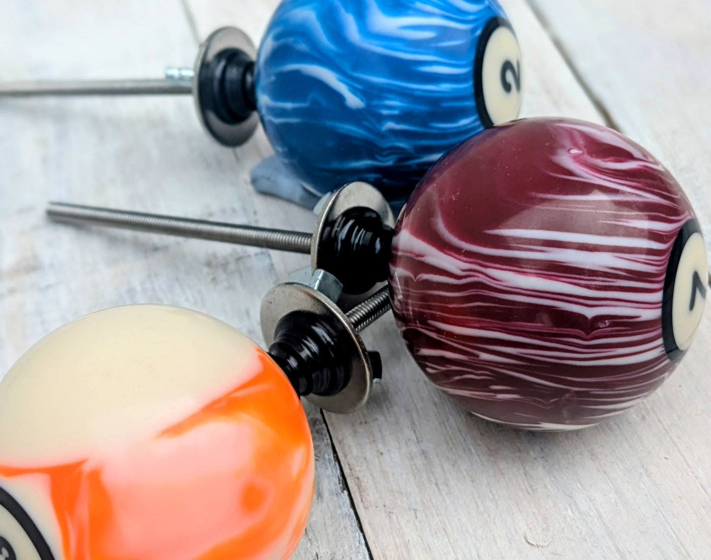 Set of 3 Repurposed Marbled Pool Ball Drawer Knobs - Cabinet Pulls