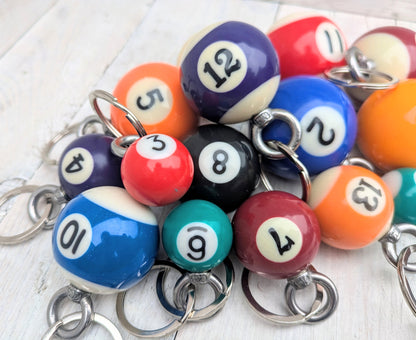 POOL BALL Key Ring Bag Charm - Handmade Upcycled Billiards Gift