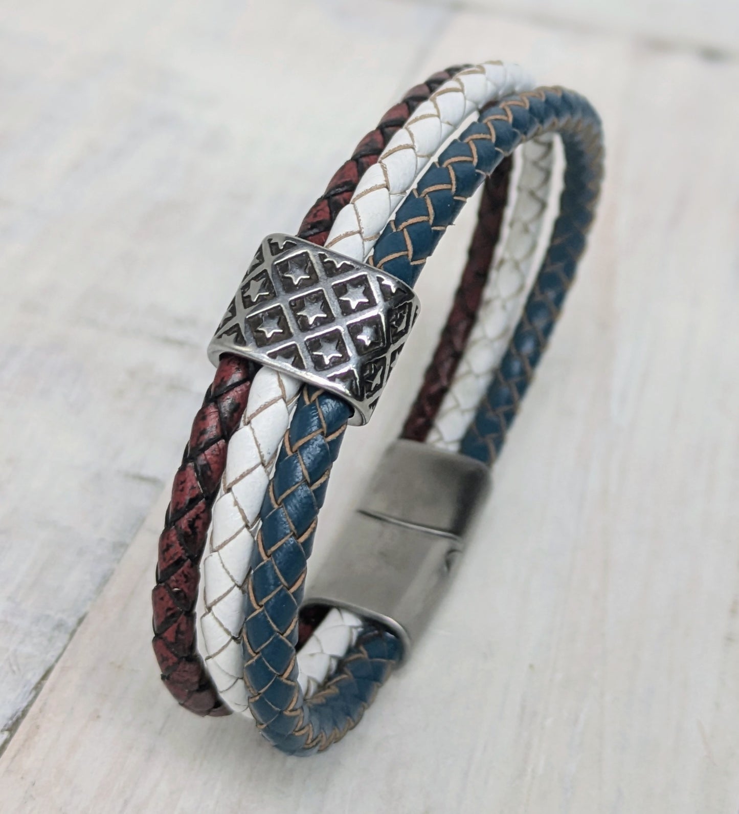 STARS and STRIPES Handmade Leather  Bracelet