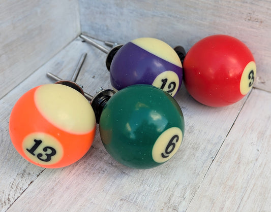 Set of 4 Repurposed Pool Ball Drawer Pulls - Mancave Games Room Decor