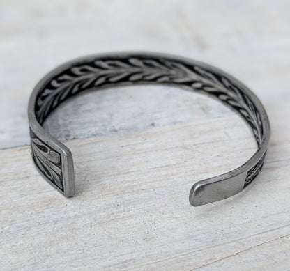 Stainless Steel Floral Cuff Bracelet Handmade Upcycled Unisex Boho Jewelry