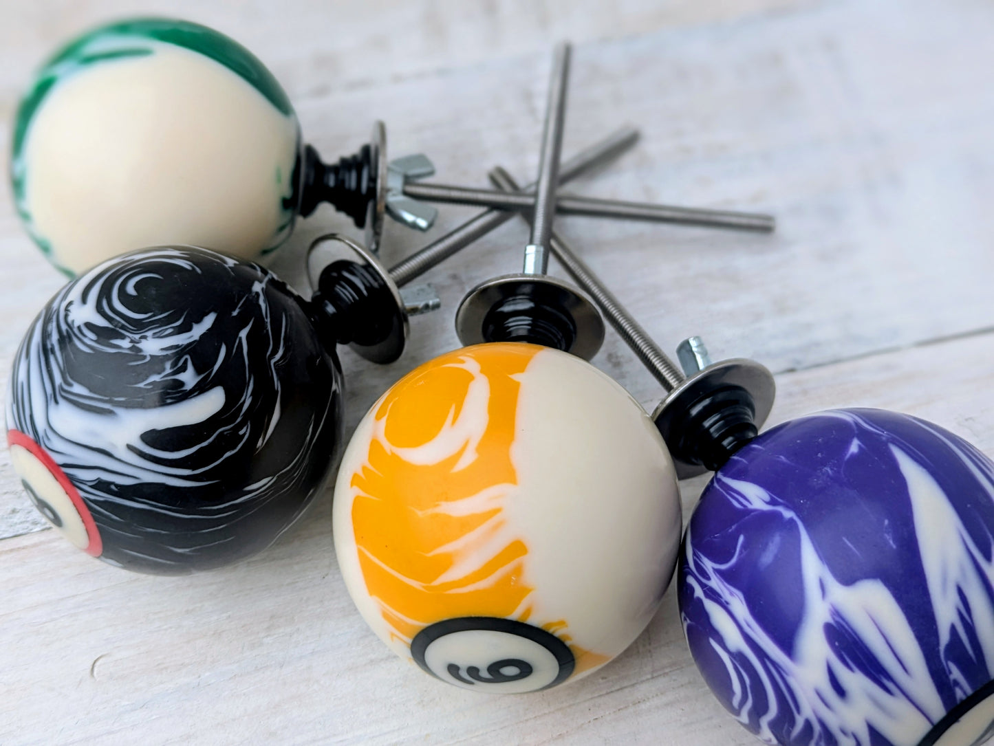 Set of 4 Repurposed Marbled Pool Ball Drawer Knobs - Cabinet Pulls
