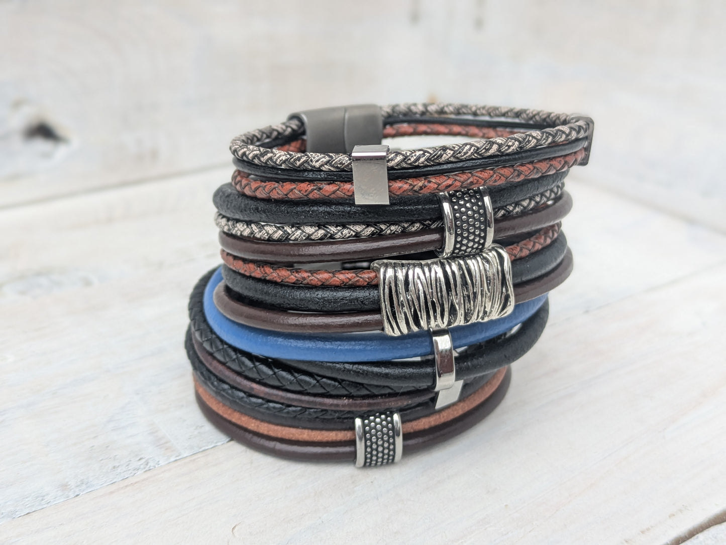 Handmade LEATHER Bracelets Mens Fashion Jewelry Boho Unisex Surfer Style