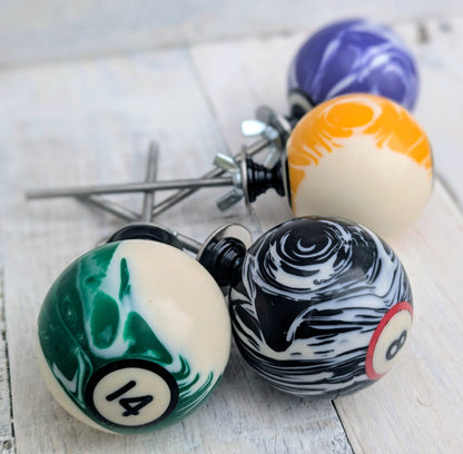 Set of 4 Repurposed Marbled Pool Ball Drawer Knobs - Cabinet Pulls