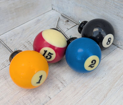 Set of 4 Repurposed Pool Ball Drawer Pulls - Mancave Games Room Decor