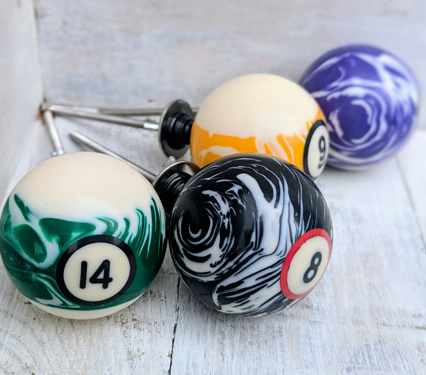 Set of 4 Repurposed Marbled Pool Ball Drawer Knobs - Cabinet Pulls