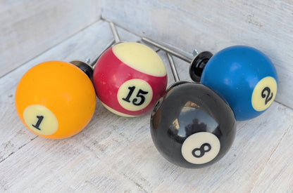 Set of 4 Repurposed Pool Ball Drawer Pulls - Mancave Games Room Decor