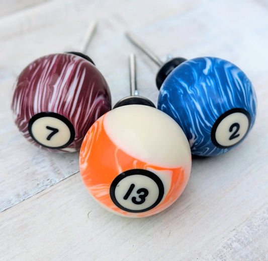 Set of 3 Repurposed Marbled Pool Ball Drawer Knobs - Cabinet Pulls