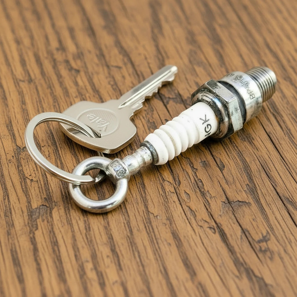 vintage spark plug key ring mechanic gift
