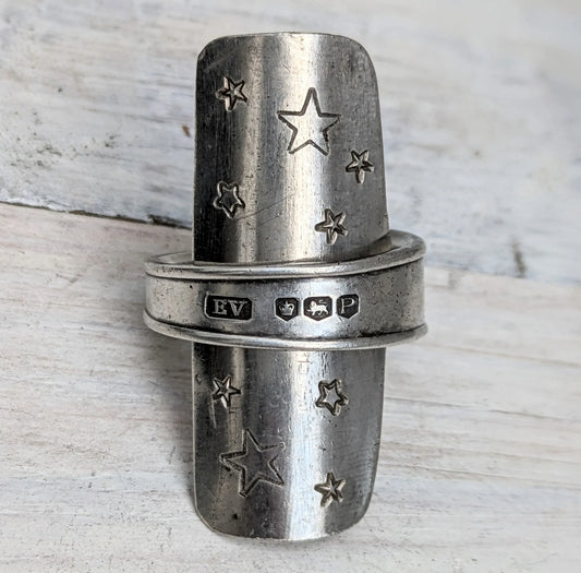 Tall 1957 Sterling Silver - Star Pattern Baby Spoon Ring