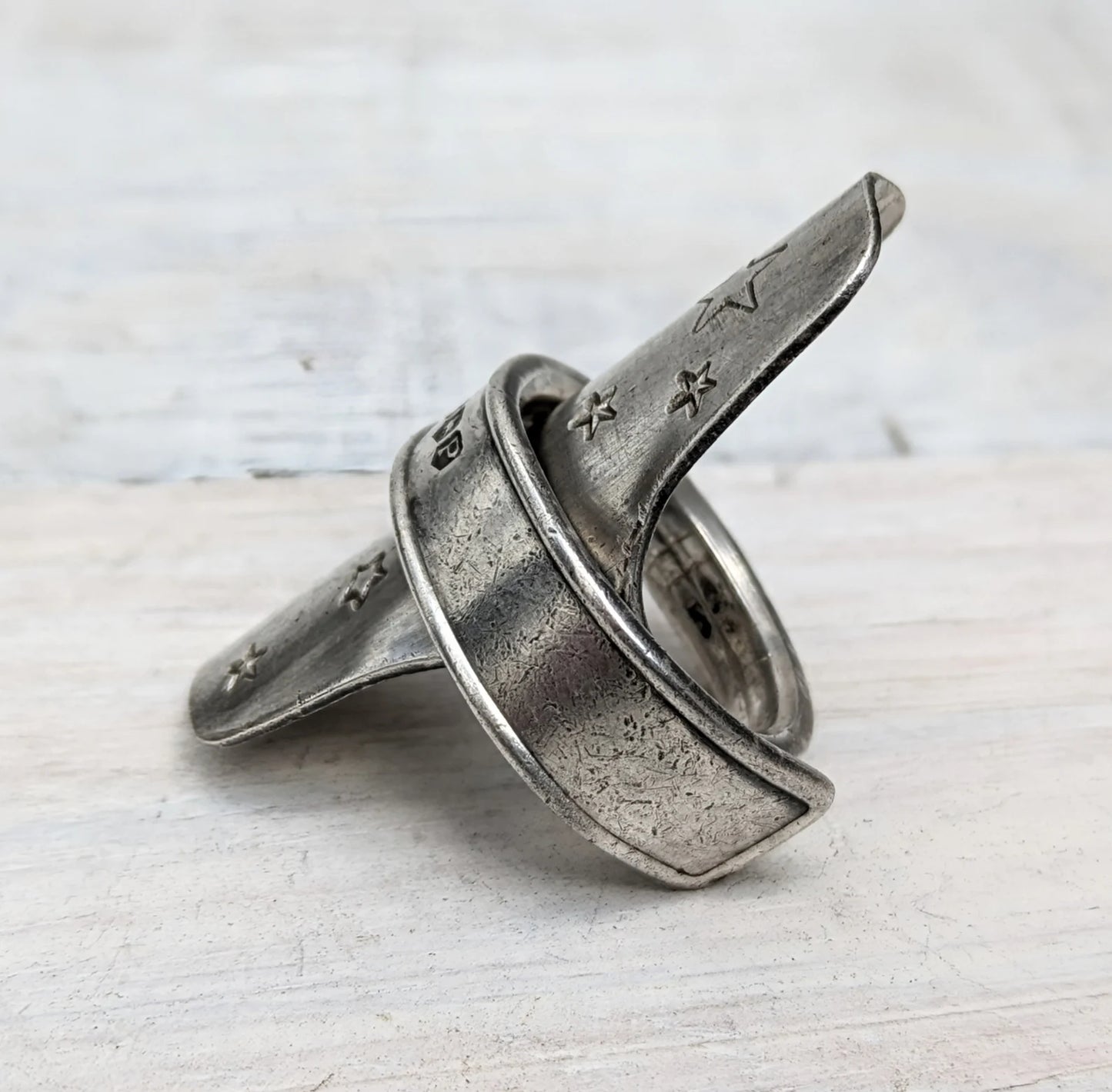 Tall 1957 Sterling Silver - Star Pattern Baby Spoon Ring