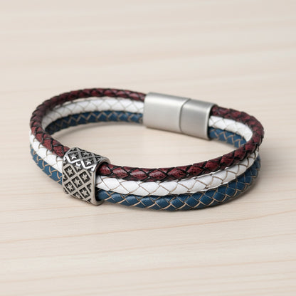 red white and blue usa mens leather bracelet