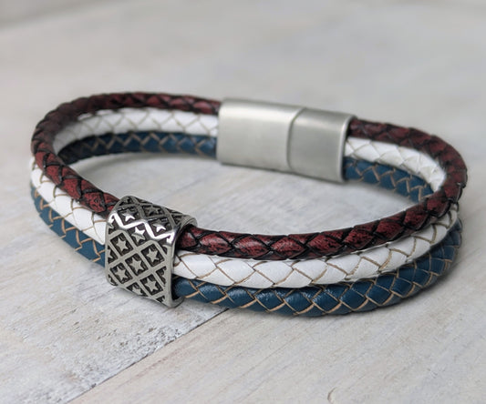 red white and blue usa mens leather bracelet