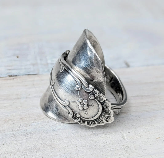 Vintage Swedish Spoon Ring Handmade Upcycled Boho Floral Gothic Jewelry