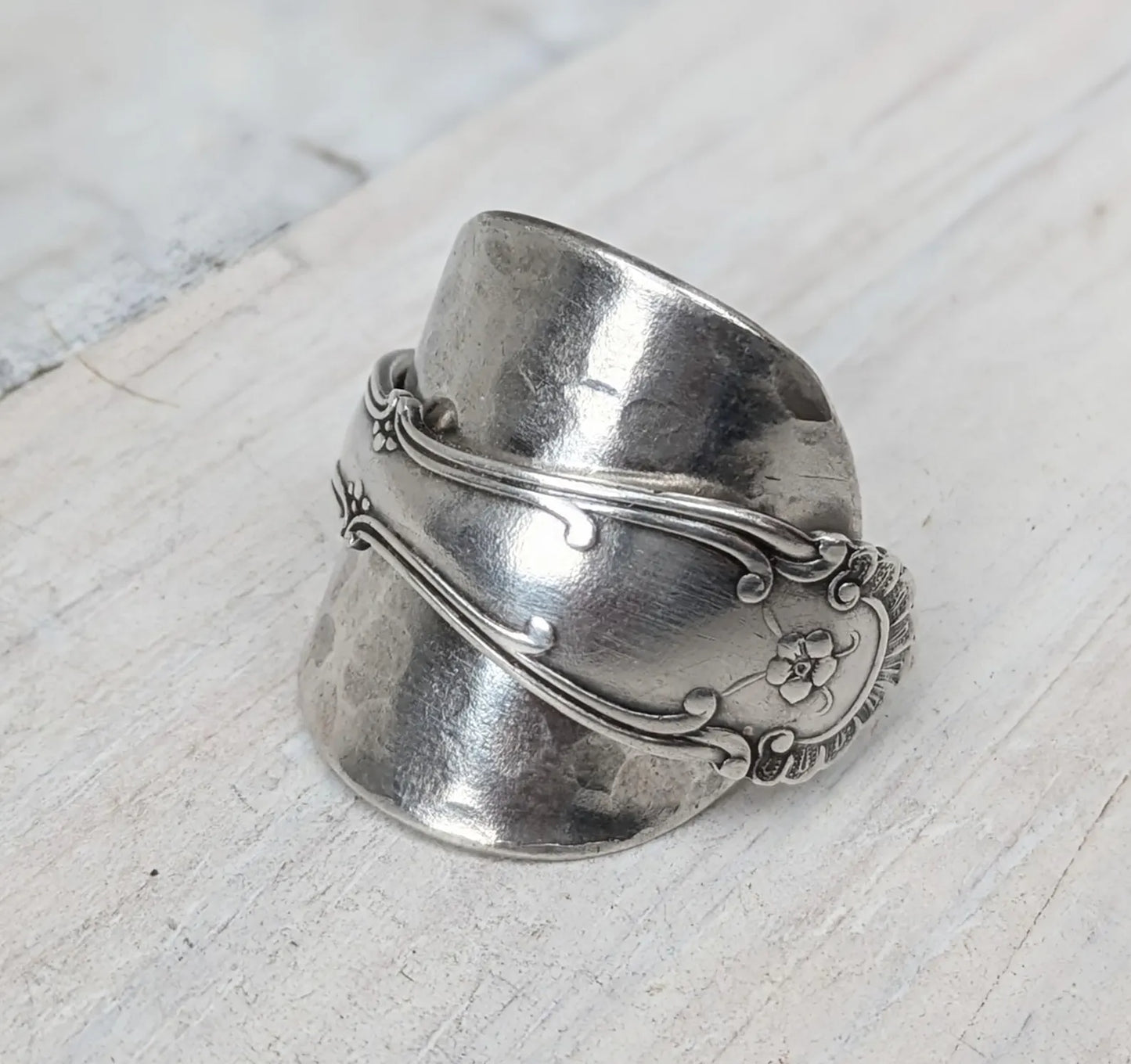 Vintage Swedish Spoon Ring Handmade Upcycled Boho Floral Gothic Jewelry