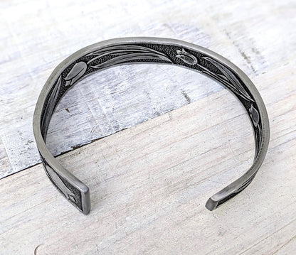 Stainless Steel Tulip Floral Cuff Bracelet Handmade Upcycled Unisex Boho Jewelry