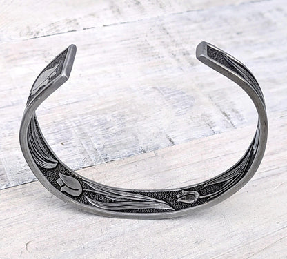 Stainless Steel Tulip Floral Cuff Bracelet Handmade Upcycled Unisex Boho Jewelry
