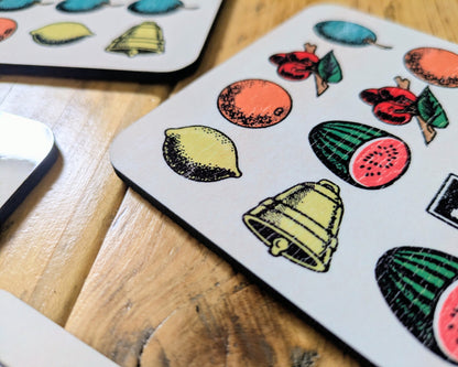 fruit machine symbols drinks coasters