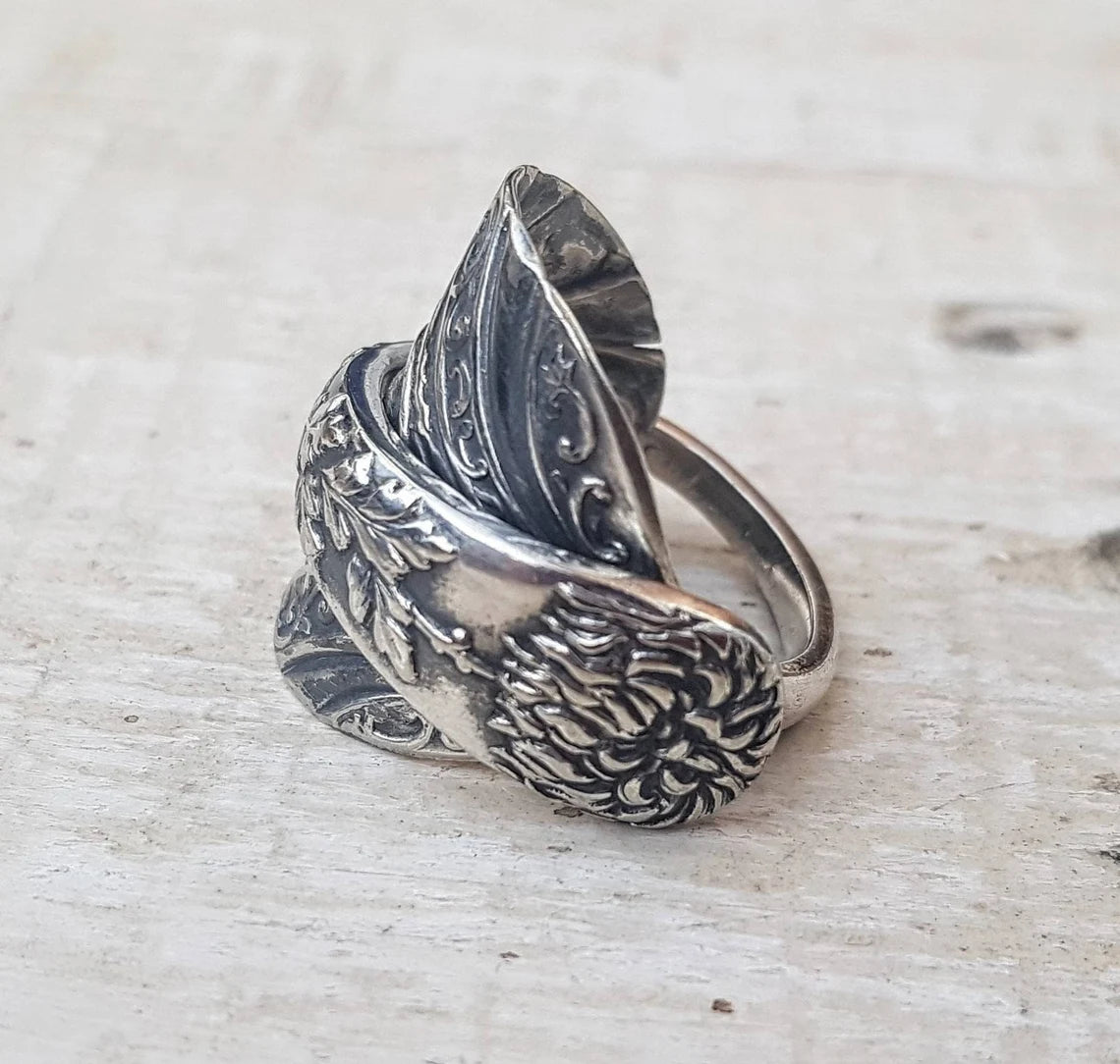 Vintage - Spoon Ring - Handmade Upcycled - Mens - Ladies Floral Gothic Jewelry