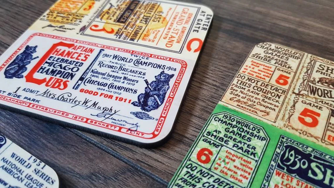 VINTAGE BASEBALL Tickets - Drinks Coasters Set - USA - Sports - American - Homerun - New York - Chicago - Boston - Dad - Gift - Mancave