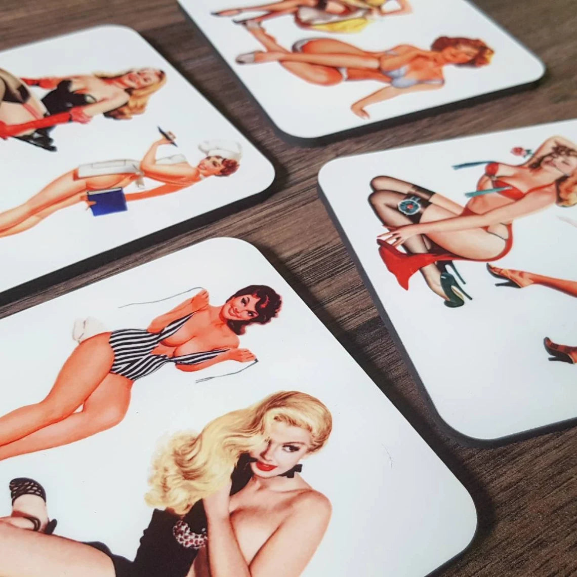 VINTAGE Pin Up Girls Retro Art - Drinks Coasters Set - 50s Art