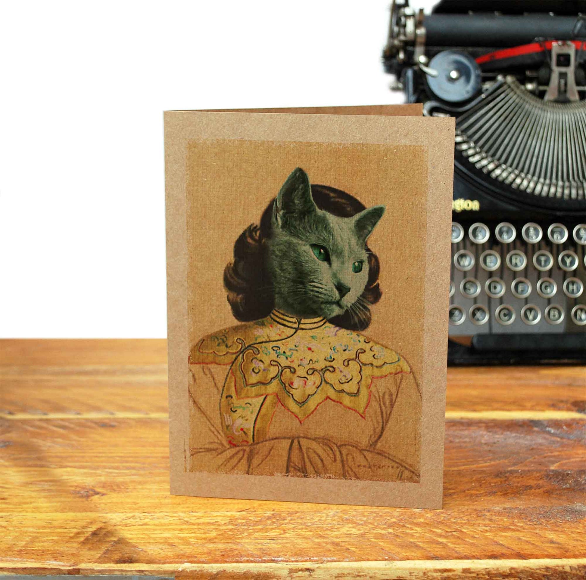 Green Lady Cat - Vintage Art Cat Humour Greeting Card