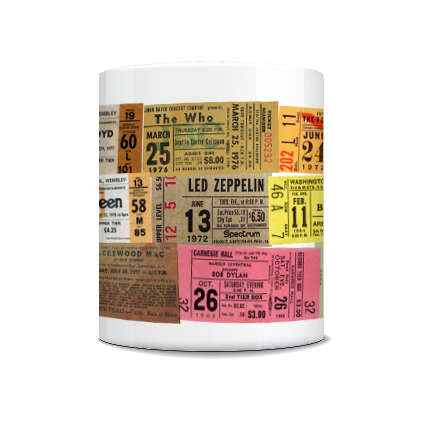 Led Zepp - Pink Floyd - Queen - Bob Dylan - Vintage Concert Ticket Coffee Mug