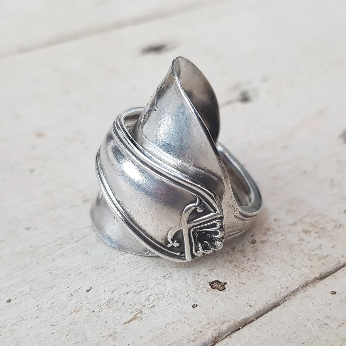 Vintage - Spoon Ring - Handmade Upcycled - Star Stamped - Boho Jewelry