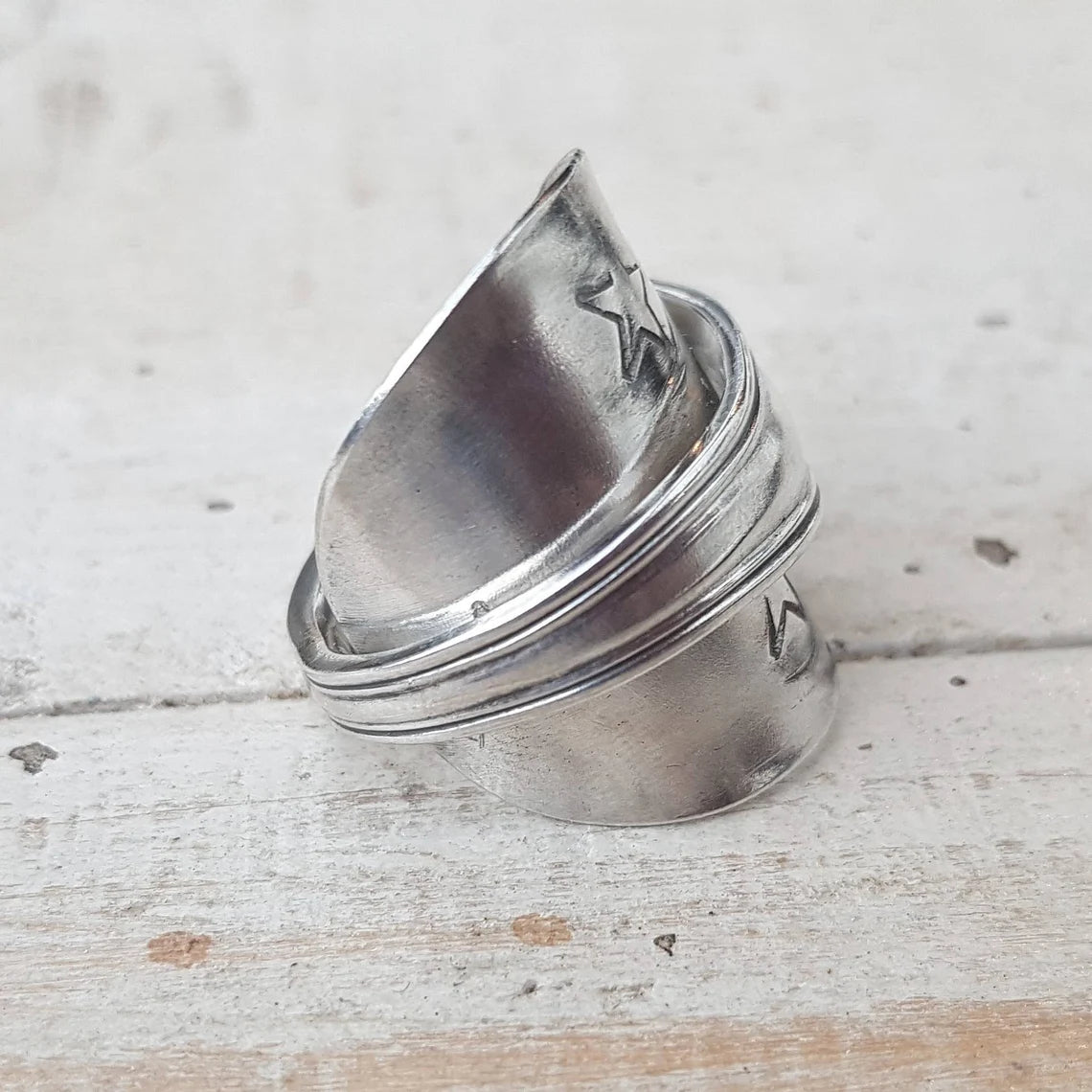 Vintage - Spoon Ring - Handmade Upcycled - Star Stamped - Boho Jewelry