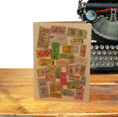 Vintage Train Ticket Collage Greeting Card Railway Gift Travel Lover Card