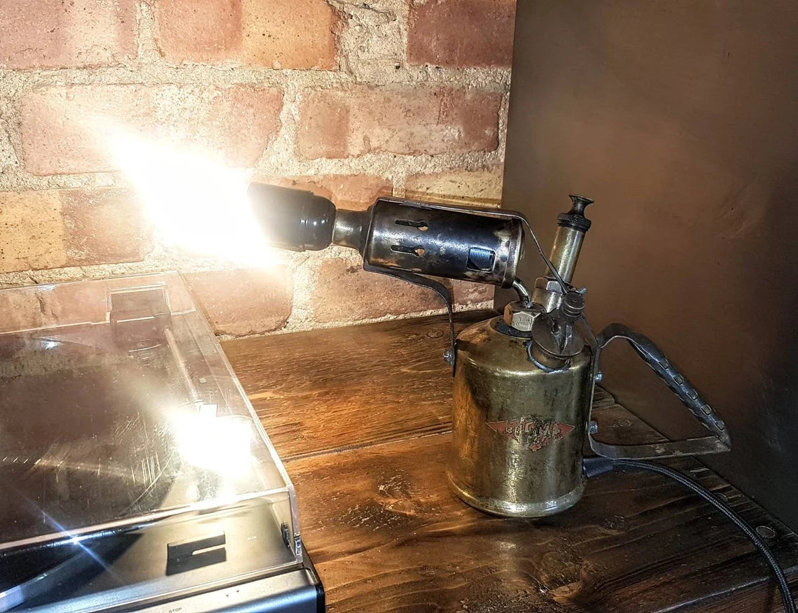 Upcycled & Repurposed Vintage Brass Blow Lamp - Desk Lamp