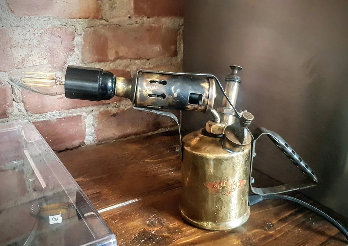 Upcycled & Repurposed Vintage Brass Blow Lamp - Desk Lamp