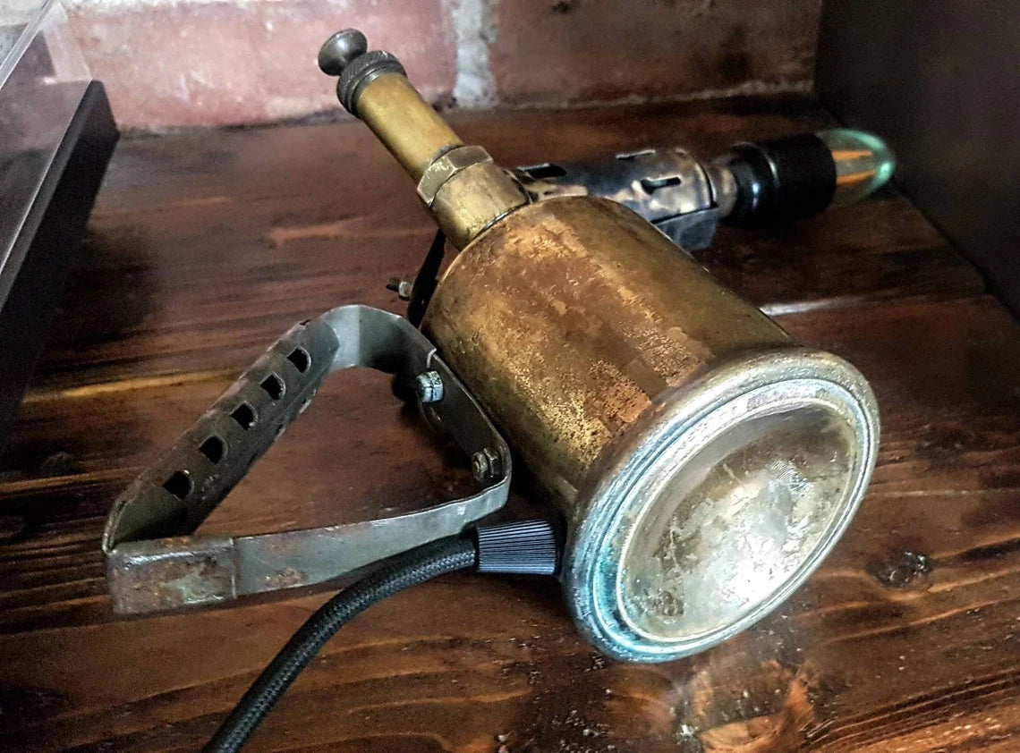 Upcycled & Repurposed Vintage Brass Blow Lamp - Desk Lamp