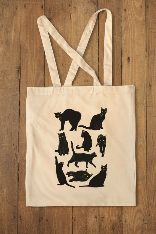 black cat art witchy cat lover tote shopping bag